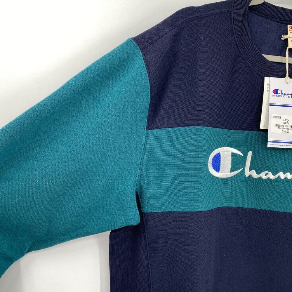 Champion Mens Reverse Weave Crew Neck Sweatshirt Pullover Oversized Navy Blue XL - Picture 4 of 6